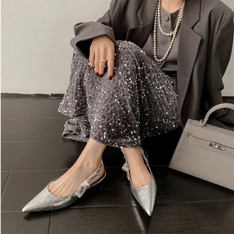 2025 New Fashionable Pointed-toe Buckle Solid Color High-heeled Sandals for Women in Autumn Luxury Shoes