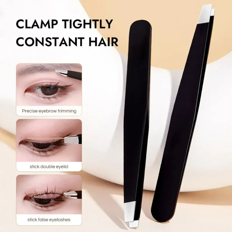 CNK  Wholesale  Stainless Steel Black Eyebrow Tweezer with Slant and Flat Point Beauty Tools for Eyebrows & Ingrown Hair Removal