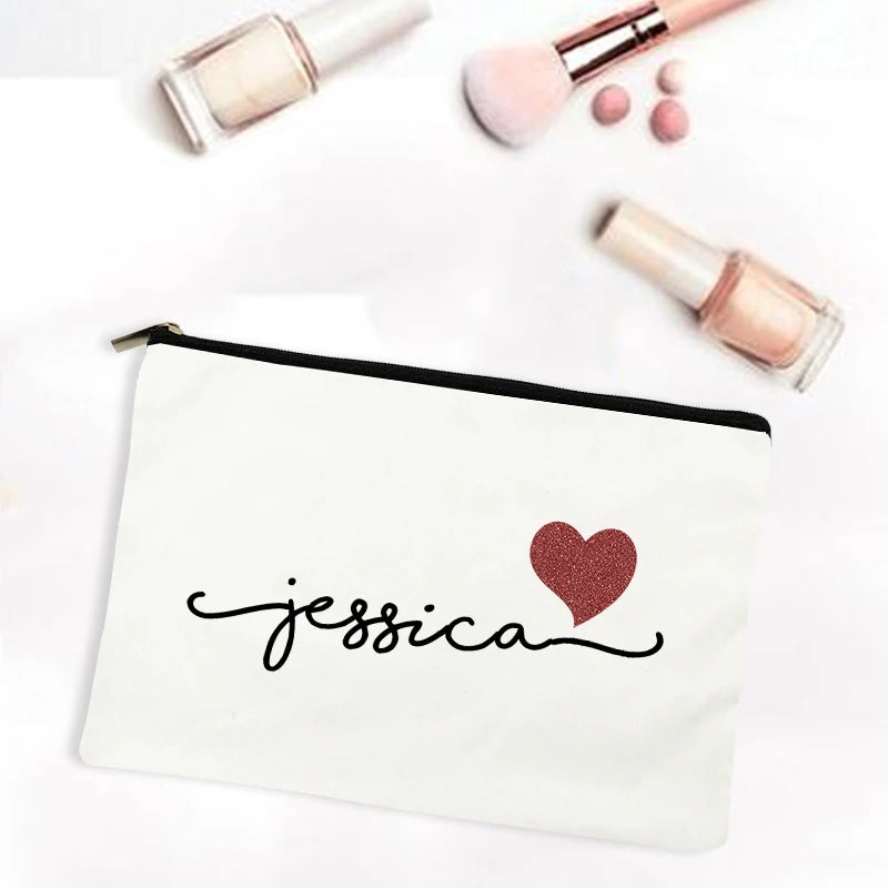 Personalized Makeup Bag Bridesmaid Maid of Honor Holiday Wedding Bachelorette Party Gifts Canvas Monogram Cosmetic Zipper Pouch