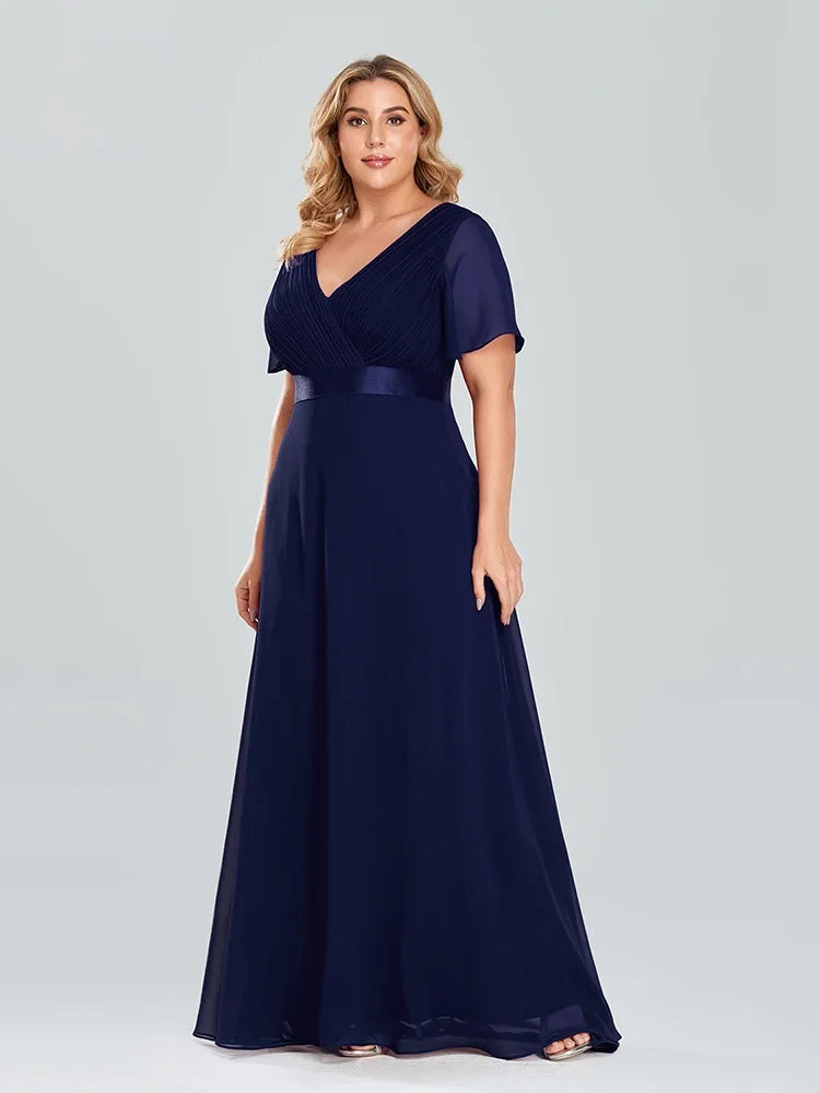 Women's Plus Size Evening Dress Long Simple Elegant V Neck Ruffled Chiffon Formal Wedding Party Dress Bridesmaid Dress Ballgown