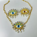 Retro Asymmetrical Contrasting Color Eye Sparkling Crystal Pearl Earrings Design Earring for Women