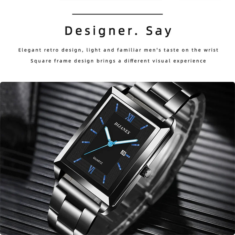 Fashion Men's Calendar Sport Casual Leather Wristwatch Luxury Business Golden Stainless Steel Quartz Watch for Man