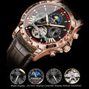 POEDAGAR Tourbillon Automatic Mechanical Wristwatch Waterproof Luminous Date Week Leather Men Watch Luxury Fashion Men's Watches