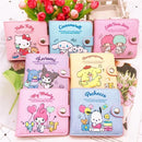 Women Anime Hello Kitty Small Short Wallet for Girls Pink Bag Kuromi Cinnamoroll Kawaii Coin Purse with Buttons Folding Wallets