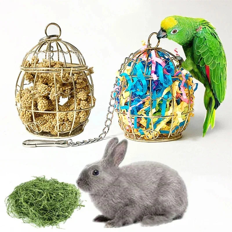 1pc Random colors Parrot toy metal cage Bird chewing toys Small pet hamster feeding toys Fruit basket Rabbit foraging Bird toys