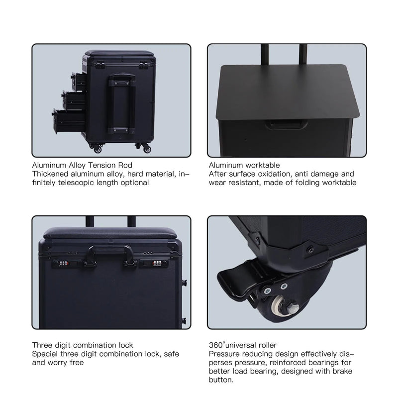 Tattoo Work Box Tattoo Hand Holder Adjustable Rolling Handle 3 In 1 Integrated Rolling Makeup Case Tattoo Storage Tool Case