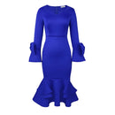 Aomei Elegant Bodycon Slim Party Dress V Neck Hollow Out Long Sleeve Bowtie African Female Wedding Guest Evening Occasion Gowns