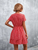 Summer Short Boho Dress Women V Neck Print Floral Party Dress Ladies Bohemian Flower Mini Dress For Women