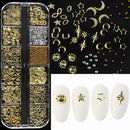 1000Pcs Gold Star Moon Glitter Nail Charms Metal Tips Slice Rivet DIY 3D FlatBack Nail Art Decorations Nails Jewelry Accessories