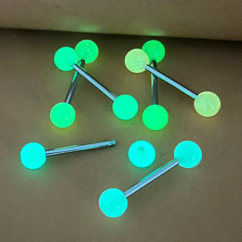 6Pcs Glow in Dark Tongue Rings Barbell Stud Sexy Acrylic Luminous Tongue Piercings Jewelry for Women Men 14G Stainless Steel Bar