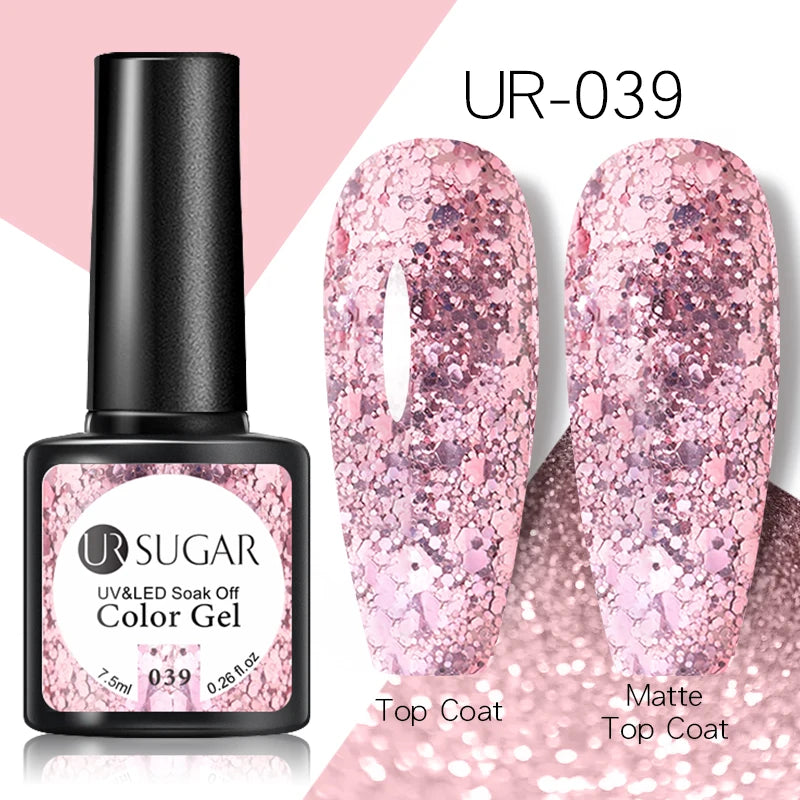 UR SUGAR - Esmalte de uñas en gel semipermanente rosa nude con purpurina, color sólido, 7,5 ml, para manicura semipermanente UV LED