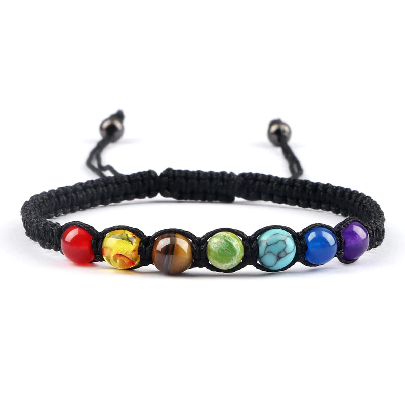 Hot 7 Chakra Beads String Bracelet Handmade 6/8mm Natural Stone Braided Yoga Reiki Healing Balance Bangles Yoga Jewelry Gifts