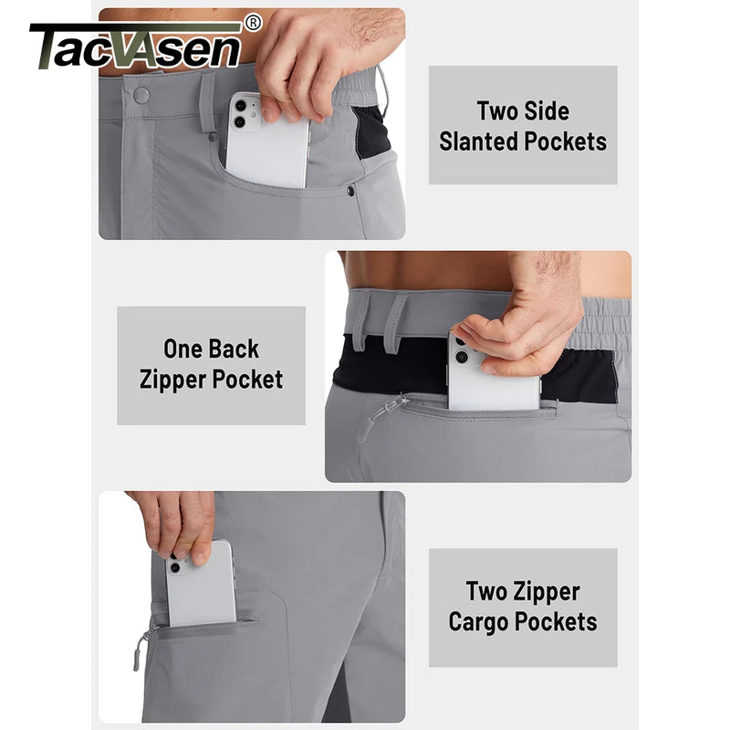 TACVASEN Quick Dry Cargo Shorts Mens Lightweight Work Cargo Shorts Multi Pockets Waterproof Outdoor Hiking Fishing Shorts Male