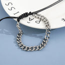 Silver Color Stainless Steel Cuban Chain Bracelet Retro Wax Rope Buckle Men's Bracelet Retro Jewelry Trend Accessories
