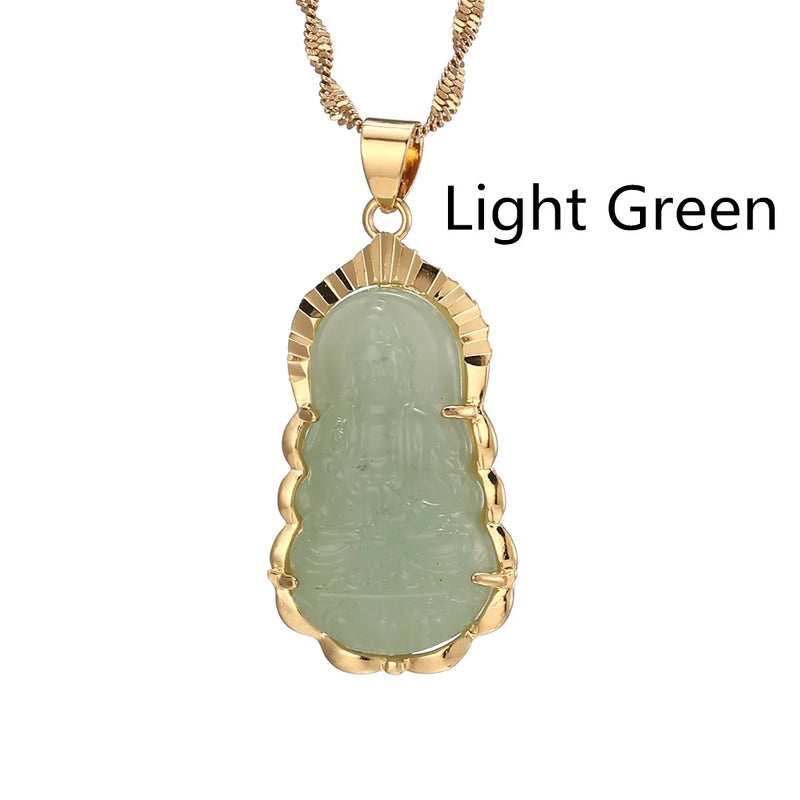 Green Jade Guanyin Pendant Necklace Chinese Buddha Buddhist Charm Maitreya Amulet Hinduism Jewelry