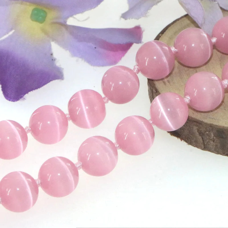 Beautiful Natural Stone 10mm Pink Mexican Opal Cat's Eye Necklace Woman Gifts for Girls Christmas Jewelry Make Design Wholesale