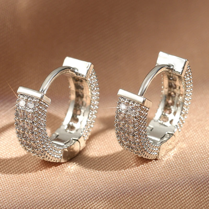 Luxury Cubic Zirconia Gold Color Zircon Hoop Earrings For Women Luxury Circle Crystal Girls Party Jewelry