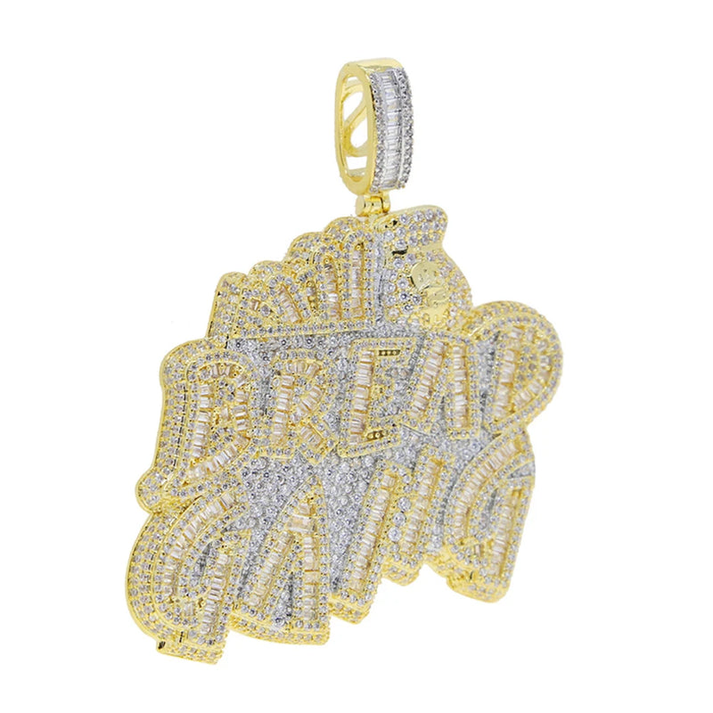 New Iced Out Bling CZ Letter Cross Pendant Necklace Various Design 5A Zircon Two Tone Color Badge Charm Men's Hip Hop Jewelry