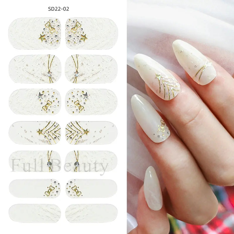 Gel Nail Stickers Lacquer Strips Full Cover Adhesive Slider Wraps With Line Foil Design Sanding File Nail Art Accessories LAJX22