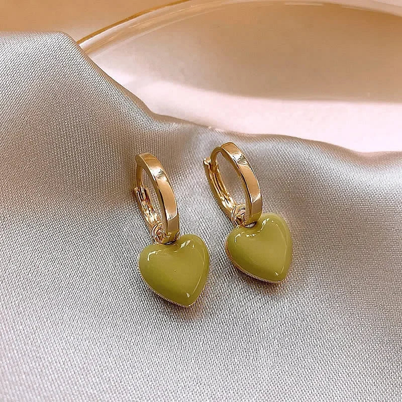 Korean Fashion Sweet Cute Heart Square Dangle Geometric Earrings for Women Green White Temperament Earrings Party Jewelry Gifts