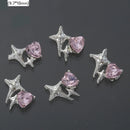 10Pcs Pink Metal Gem Zircon Nail Art Charm 3D Luxurious Heart Ribbon Cross Starlight Nail Decoration DIY Zircon Nail Accessories