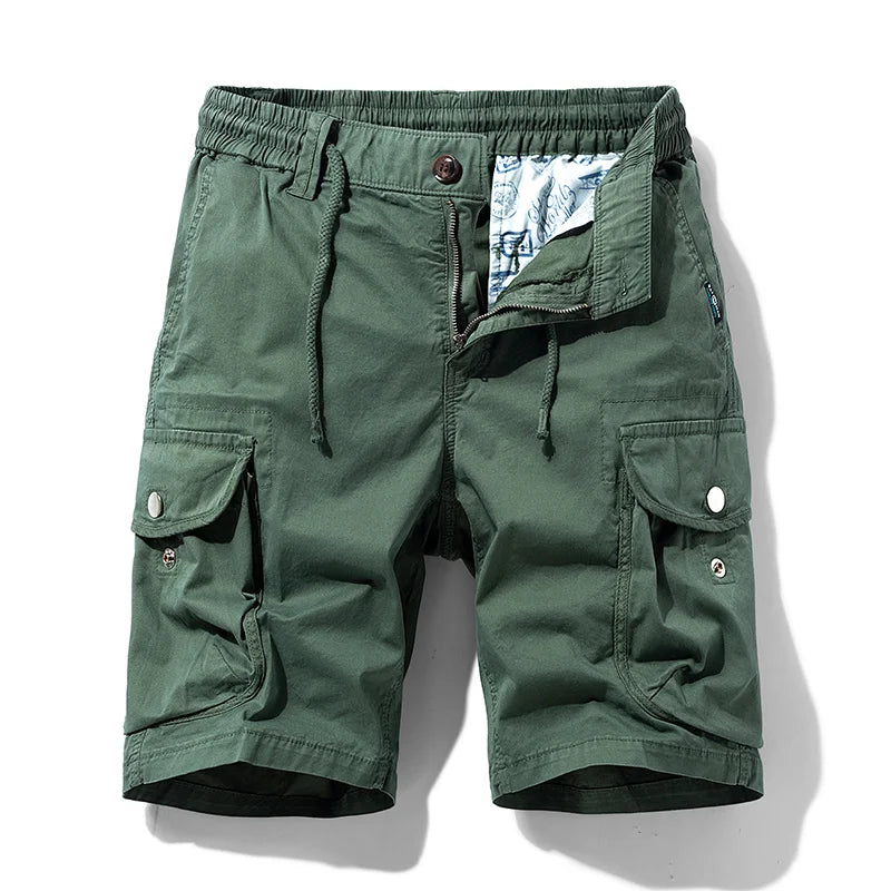 شورت رجالي صيفي من القطن بتصميم كارجو، ملابس رجالية، خصر مرن، كاجوال، سادة، شورت رياضي متعدد الجيوب، للرجال مقاس 40