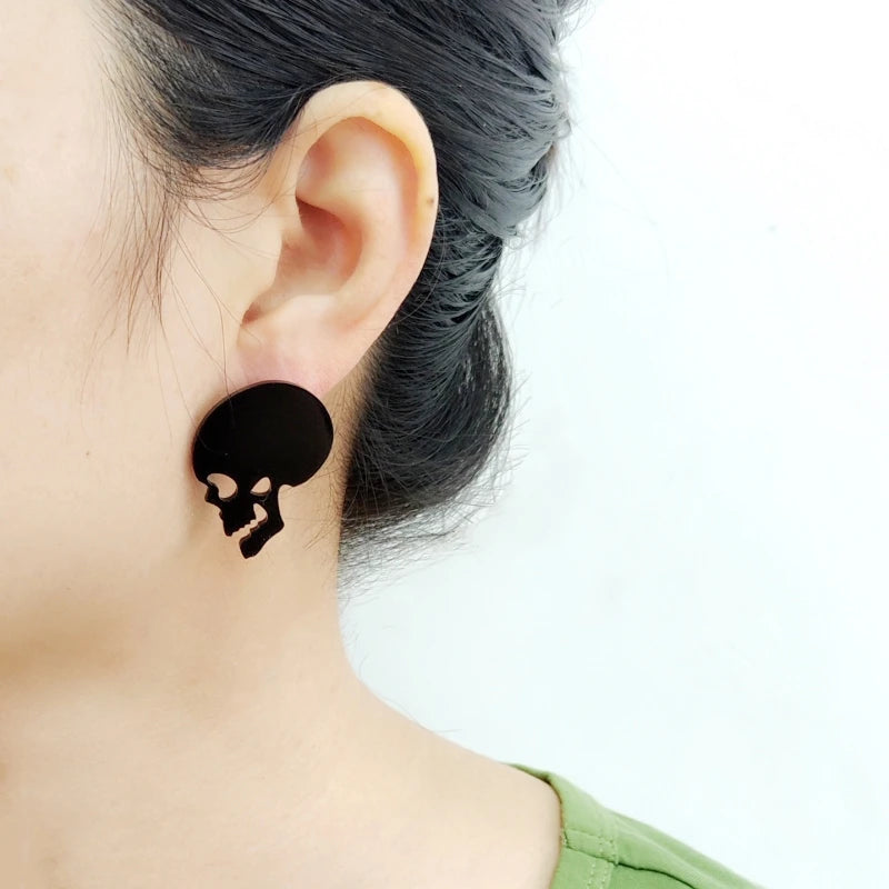 KUGUYS Halloween Skull Stud Earrings For Women Black White Red Acrylic Fall Jewellery Accessories for Horror Party
