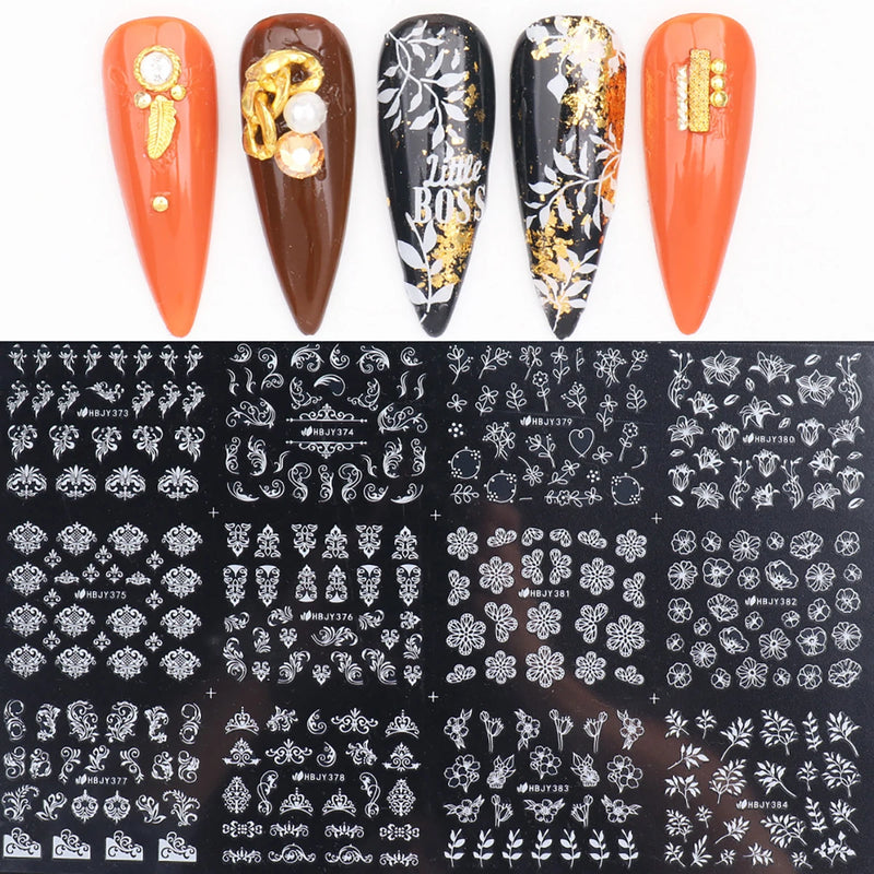 12pcs Nail Stickers Flower Leaf Lace Design Geometry Line Nail Art Sliders Manicure Polish Decal Wrap Decorations Wholesale