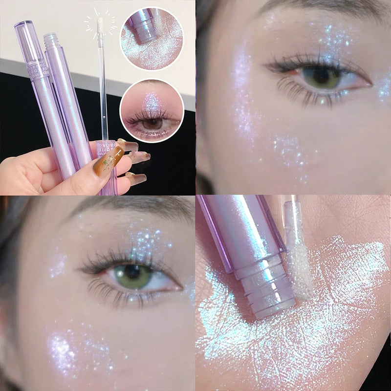 Shiny Pink Highlighter Stick Liquid Eyeshadow Diamond Face Brighten Silkworm Pen Shimmer Polarized Eyes Makeup Pigment Highlight