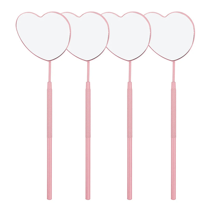1pc False Eyelashes Mirror Connected To Eyelash Inspection Mirror Heart Shaped Long Handle Magnifying Cosmetic Tool