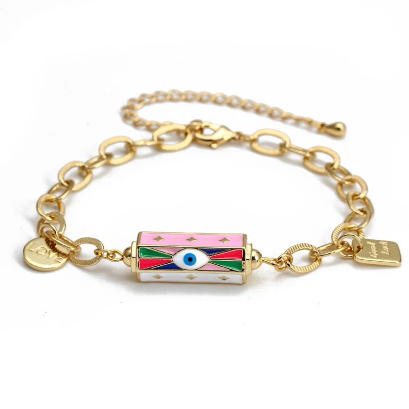 Lucky Eye Cuban Link Chain Evil Eye Charm Enamel Bracelet Adjustable Round Pendant Bracelet for Women Girls Men Jewelry BT338