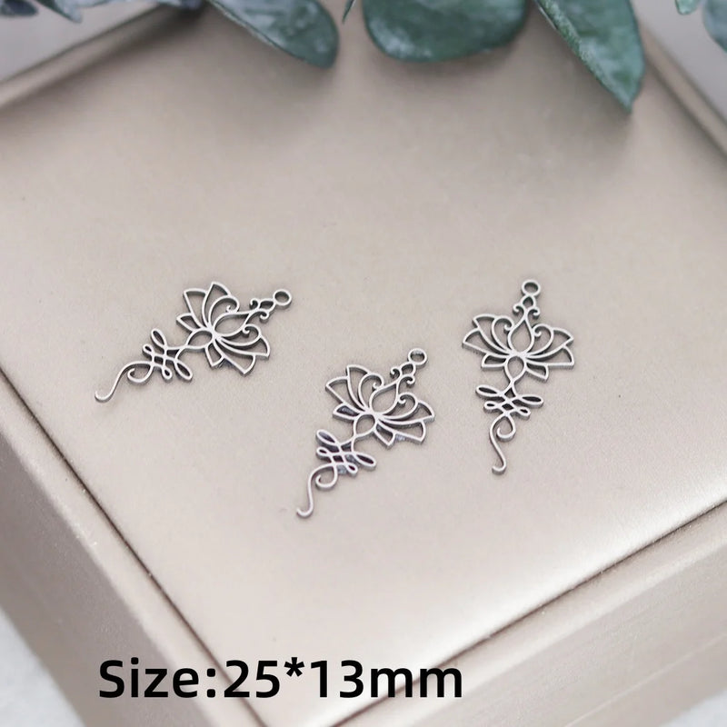 3pcs Vintage Lotus Flower/Potted Plant/Maple Leaf Art Line DIY Tassels Earrings Necklace Jewelry Making Titanium Steel Pendant