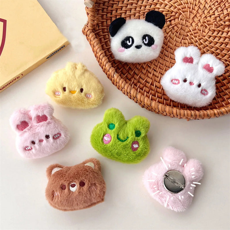 1PCS Cute Animals Frog Bear Panda Brooch Plush Rabbit Kawaii Badges Good Quality Pin For Kids Party Gifts Decoration On Bag Hat