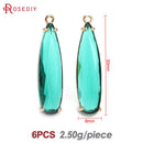 6PCS 8x30MM High Quality Champagne Gold Color Brass and Glass Long Drop Shape Charms Pendants Jewelry Making Diy Accessories