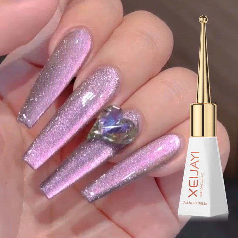 1pc 10ml Silk Nude Crystal Cat Eye Gel Polish Magnetic Nail Polish Holographic Pink Cat Eye Gel Nail Polish Gel Gel Varnish