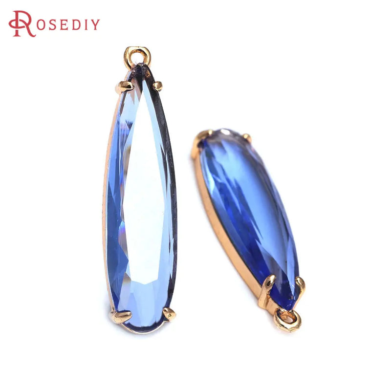 6PCS 8x30MM High Quality Champagne Gold Color Brass and Glass Long Drop Shape Charms Pendants Jewelry Making Diy Accessories