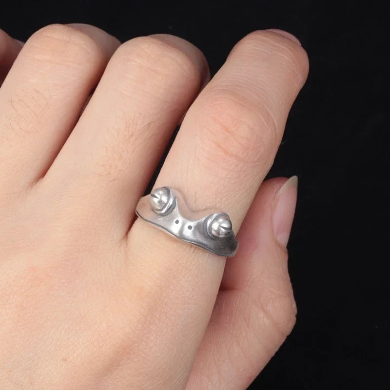 Metal Frog Ring Neutral Personality Creative Cute Animal Red Garnet Frog Open Adjustable Rings Finger Jewelry Party Lover Gift