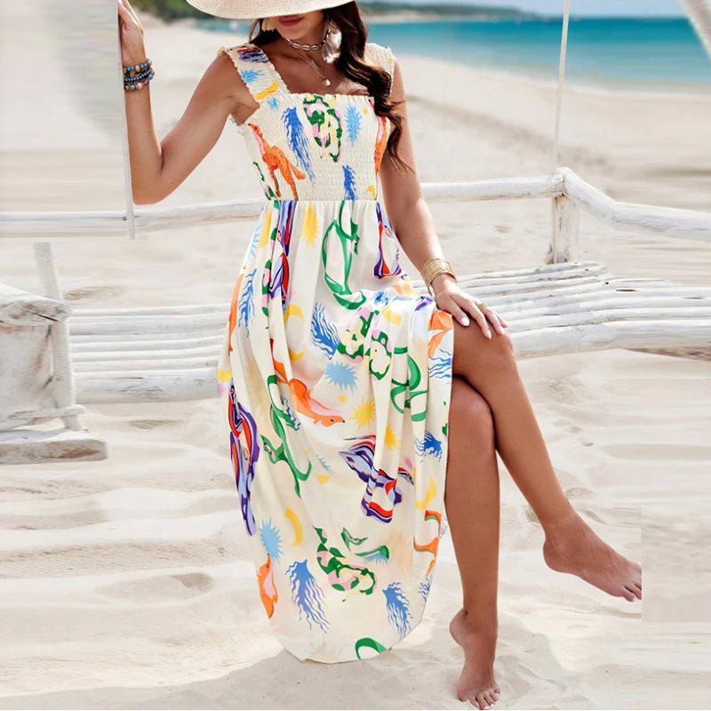 Summer Holiday Dress Women Casual Sleeveless A-Line Party Long Dress Boho Casual Sleeveless Party Dress 2024