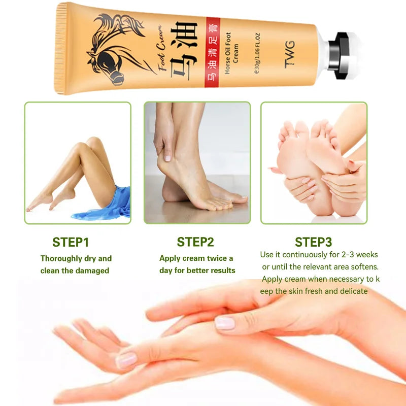 Foot Cream Heel Repair Horse Oil Cream Smooth Removal Dead Skin Callus Anti-Drying Hand Feet Skin Care 30g