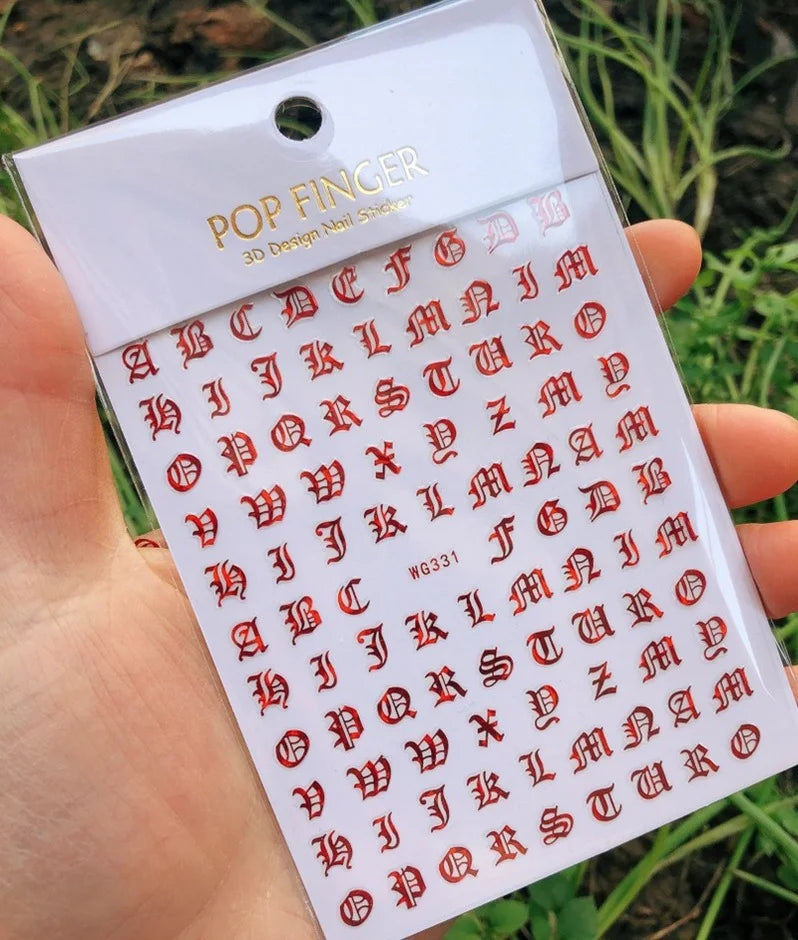 Newest Black Numbers English Letter Design 3d Self Adhesive Decal Slider DIY Decoration Manicure Tools Nail Sticker Accessories