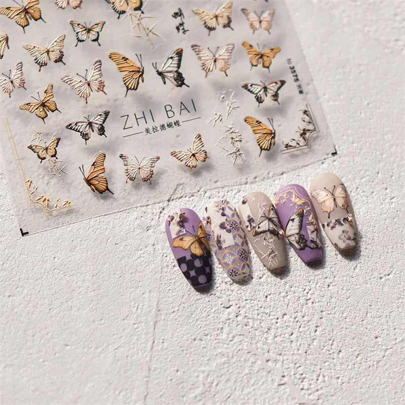 1 pc 5D Embroidery Bee Nail Art Sticker Embossed Butterfly Insect Nail Sticker High Quality Nail Art Design Decoration Sticker