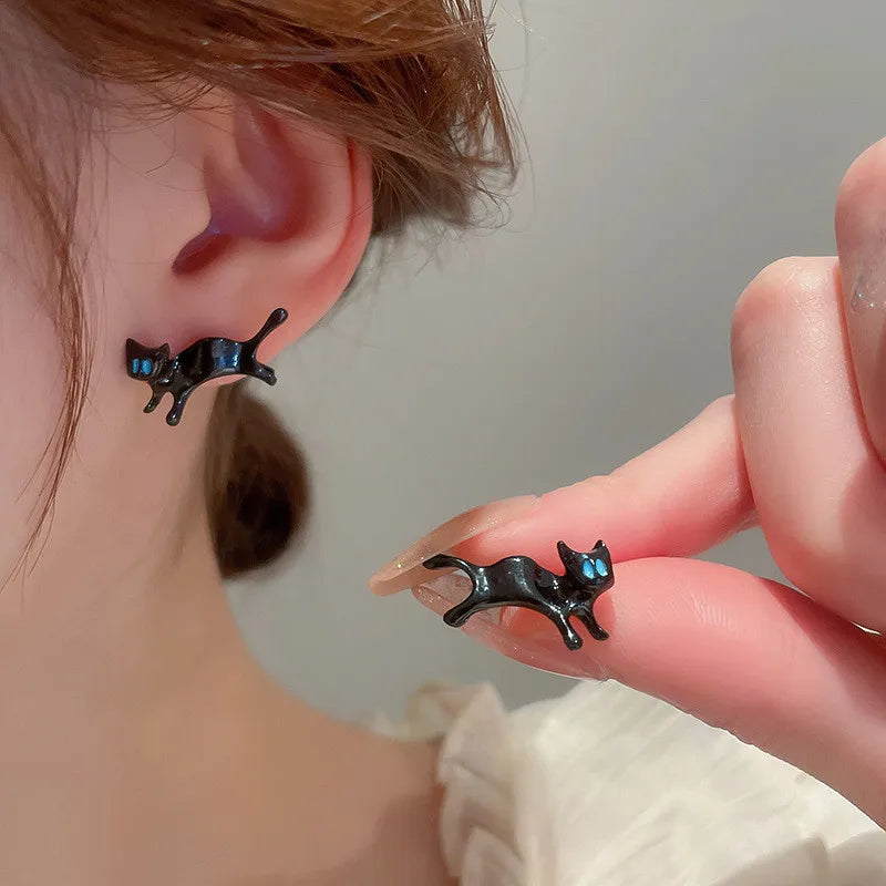 New Funny Small Black Cat Earring for Women Girl Fashion Cute Animal Kitten Earrings Fashion Party Festival Piercing Jewelry