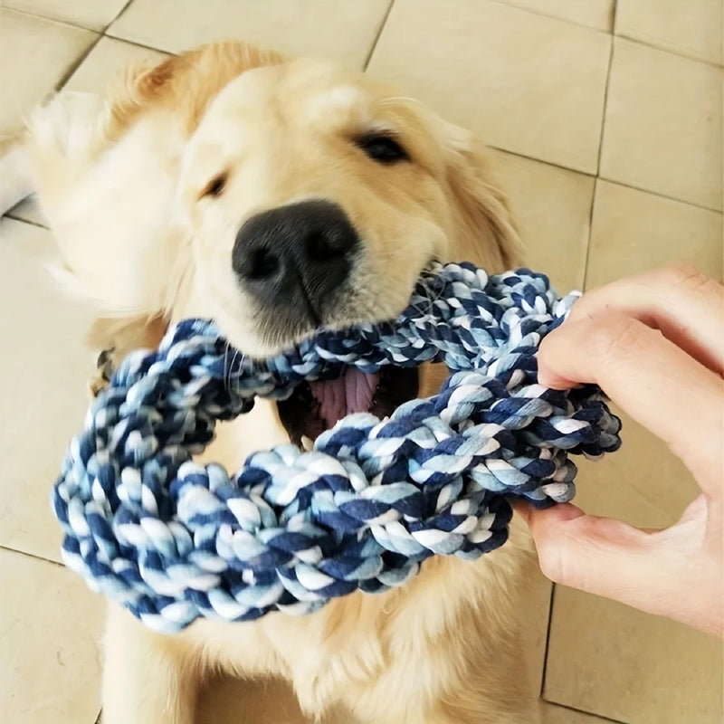 1pc Random Color Ring Woven Design Pet Chew Toy Dog Teeth Grinding Toy Dog Braided Knot Rope Chew Funny Toy