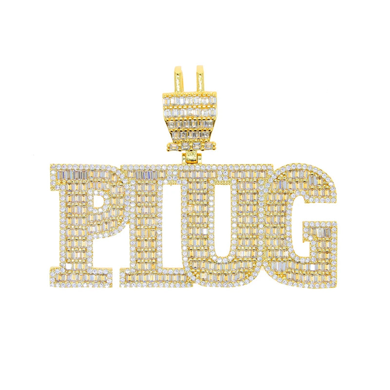 New Iced Out Bling CZ Letter Cross Pendant Necklace Various Design 5A Zircon Two Tone Color Badge Charm Men's Hip Hop Jewelry