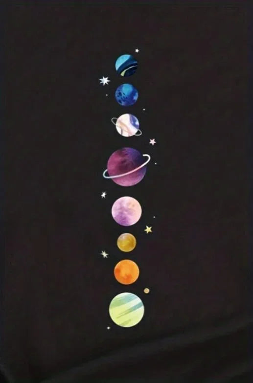 Women's Planet Print Crew Neck T-Shirt, Casual Short Sleeve T-Shirt, Casual Every Day Tops, Women's Clothing