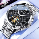 OUPINKE 3240 Automatic Watches Men 44mm Large Dial Tungsten Steel Strap Skeleton Flywheel Mechanical Watch for Men Luxury Watch