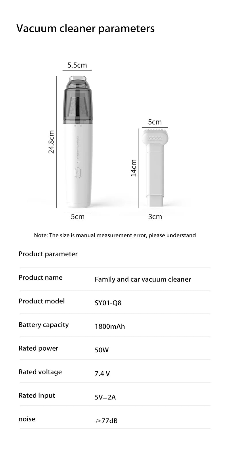 Xiaomi Electric Vacuum Cleaner Car Household Dual Use Portable High Power Handheld Wireless Powerful Dust Remover Deep Cleaning