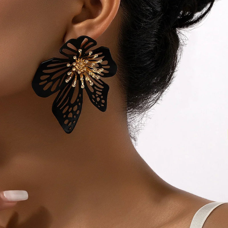 Exaggerated Geometric Flower Metal Stud Earrings For Women Party Gift Holiday Fashion Jewelry Ear Accessories AE126