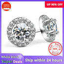 YANHUI With Credentials Original 925 Silver Needle Round Cubic Zircon Stud Earrings Allergy Free Jewelry For Women Girl Gift