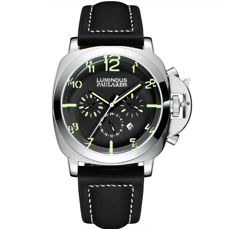 Automatic Watches for Men Mechanical Movement Genuine Brown Leather Multifunction Yellow Green Rose Gold Reloj Hombre Baratos